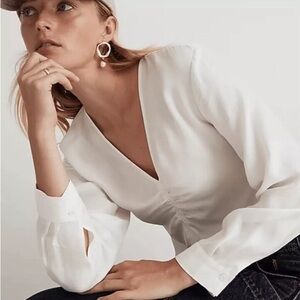 Madewell White Long Sleeve Blouse V neck